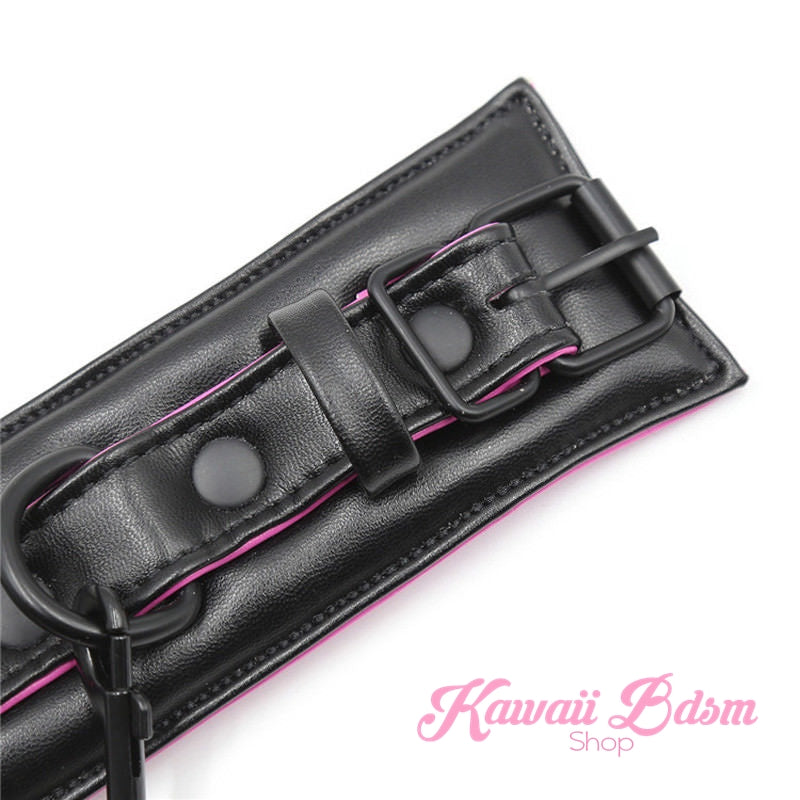 Bdsm bondage kit set vegan leather faux superior premium luxury restraints couple sex black collar hand cuffs ankle leash pet play kitten submissive sub slave by Kawaii Bdsm - cute and kinky / worldwide Free & Discreet Shipping (1227573755956)