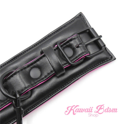 Bdsm bondage kit set vegan leather faux superior premium luxury restraints couple sex black collar hand cuffs ankle leash pet play kitten submissive sub slave by Kawaii Bdsm - cute and kinky / worldwide Free & Discreet Shipping (1227573755956)