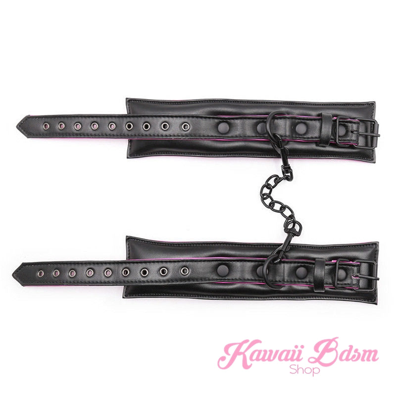 Bdsm bondage kit set vegan leather faux superior premium luxury restraints couple sex black collar hand cuffs ankle leash pet play kitten submissive sub slave by Kawaii Bdsm - cute and kinky / worldwide Free & Discreet Shipping (1227573755956)