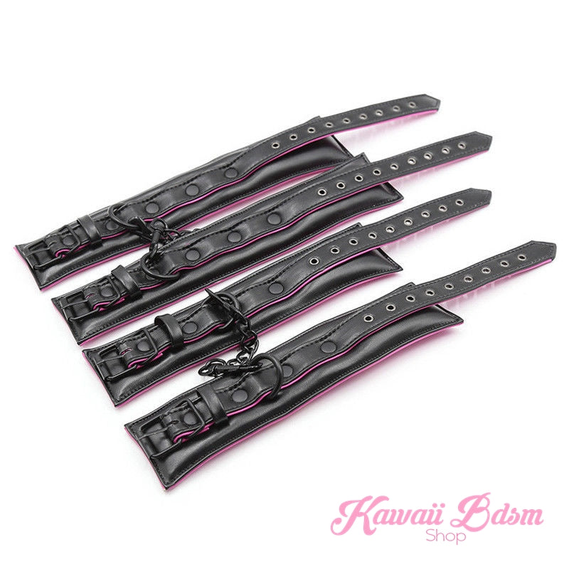 Bdsm bondage kit set vegan leather faux superior premium luxury restraints couple sex black collar hand cuffs ankle leash pet play kitten submissive sub slave by Kawaii Bdsm - cute and kinky / worldwide Free & Discreet Shipping (1227573755956)