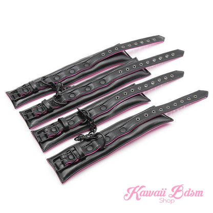 Bdsm bondage kit set vegan leather faux superior premium luxury restraints couple sex black collar hand cuffs ankle leash pet play kitten submissive sub slave by Kawaii Bdsm - cute and kinky / worldwide Free & Discreet Shipping (1227573755956)