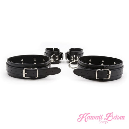 thigh to wrists cuffs leather quality restraints bondage submissive sub dominant brat dom baby ddlg sadomasochist sado masochist fetish kink roleplay sexy girl boy by Kawaii BDSM - cute and kinky / Worldwide Free Shipping (4516553752628)