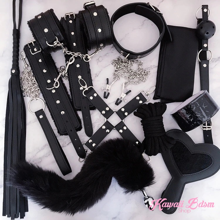 Luxury Black Leather Bondage Kit For BDSM Play - Beginner Bondage Kit