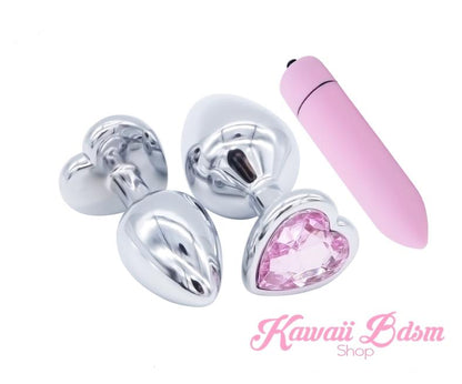 Stainless Steel training buttplugs vibrator kit heart shapped black babygirl sissy femboy aesthetic boy little cglg cglb mdlg mdlb ddlg ddlb agelay petplay kittenplay puppyplay fetish sex partner gift love couple goth kitten pet puppy pink aesthetic anal by Kawaii BDSM - cute and kinky / Worldwide Free Shipping (395070111781)