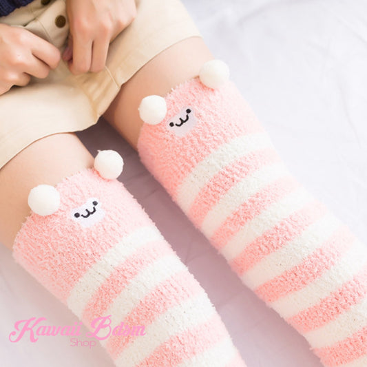 Pink Sheep Striped Thigh Highs (381790322725)