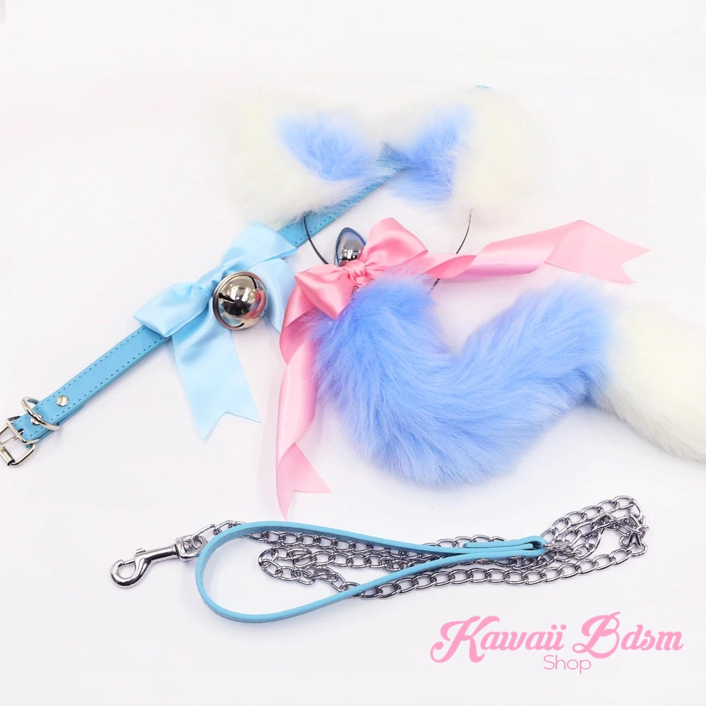 Blue white vegan faux fur tail plug ears set silicone stainles steel bunny neko catgirl cat kittenplay kitten girl boy petplay pet sexy adult toys buttplug plug anal ass submissive ddlg cgl mdlg mdlb ddlb little aesthetic japanese sexy adult couple  by Kawaii BDSM - cute and kinky / Worldwide Free Shipping (4341010628660)