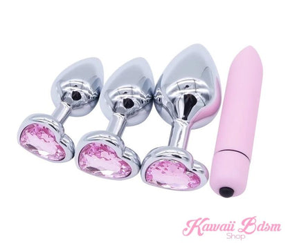 Stainless Steel training buttplugs vibrator kit heart shapped black babygirl sissy femboy aesthetic boy little cglg cglb mdlg mdlb ddlg ddlb agelay petplay kittenplay puppyplay fetish sex partner gift love couple goth kitten pet puppy pink aesthetic anal by Kawaii BDSM - cute and kinky / Worldwide Free Shipping (395070111781)