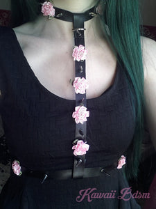 Harness Chest Flower Body handmade bondage black sexy belt ddlg babygirl little one girl women submissive fetish fashion gothic goth pastel outfit little baby by Kawaii Bdsm - Cute and Kinky / Worldwide Free and Discreet Shipping  (11597144455)