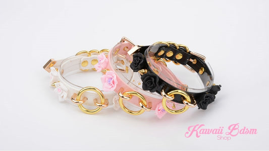 Collar choker o ring flower roses floral antheia goddess princess pink black fetish fashion alternative outfit by Kawaii BDSM - cute and kinky / Worldwide Free Shipping (11438800071)