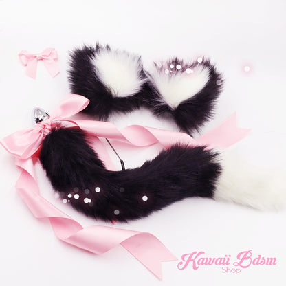 Black white vegan faux fur tail plug ears set silicone stainles steel bunny neko catgirl cat kittenplay kitten girl boy petplay pet sexy adult toys buttplug plug anal ass submissive ddlg cgl mdlg mdlb ddlb little aesthetic japanese sexy adult couple  by Kawaii BDSM - cute and kinky / Worldwide Free Shipping (3727579414580)