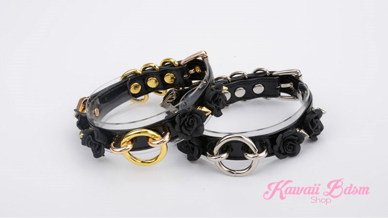 Collar choker o ring flower roses floral antheia goddess princess pink black fetish fashion alternative outfit by Kawaii BDSM - cute and kinky / Worldwide Free Shipping (11438800071)
