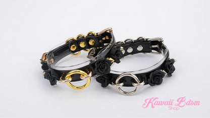 Collar choker o ring flower roses floral antheia goddess princess pink black fetish fashion alternative outfit by Kawaii BDSM - cute and kinky / Worldwide Free Shipping (11438800071)