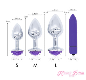 Stainless Steel training buttplugs vibrator kit purple crystal jewel babygirl sissy femboy aesthetic boy little cglg cglb mdlg mdlb ddlg ddlb agelay petplay kittenplay puppyplay fetish sex partner gift love couple goth kitten pet puppy red rose flower floral feminist goddess pink aesthetic anal by Kawaii BDSM - cute and kinky / Worldwide Free Shipping (4343721132084)
