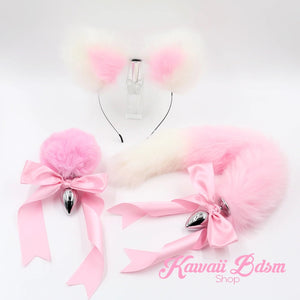 Light pink pastel White vegan faux fur tail plug ears set silicone stainless steel bunny neko catgirl cat kittenplay kitten girl boy petplay pet sexy adult toys buttplug plug anal ass submissive ddlg cgl mdlg mdlb ddlb little aesthetic japanese sexy adult couple ddlgworld ddlgplayground by Kawaii BDSM - cute and kinky / Worldwide Free Shipping (1673792618548)