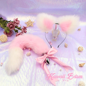 Light pink pastel White vegan faux fur tail plug ears set silicone stainless steel bunny neko catgirl cat kittenplay kitten girl boy petplay pet sexy adult toys buttplug plug anal ass submissive ddlg cgl mdlg mdlb ddlb little aesthetic japanese sexy adult couple ddlgworld ddlgplayground by Kawaii BDSM - cute and kinky / Worldwide Free Shipping (1673792618548)