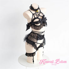 Cute lingerie pentagram wicca witch star bra harness garter belt lace sexy kinky black pink fetish aesthetic ddlg cglg mdlg ddlb mdlb little submissive little neko japanese goth gothic pastel  by Kawaii BDSM - cute and kinky / Worldwide Free Shipping (3714752184372)