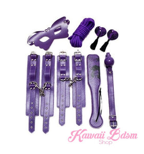 Bdsm kit Set 10 pcs pet bone gag hand cuffs collar leash ankle cuffs whip paddle nipple clamps  feather rope shibari bondage cute pink black red aesthetic ddlg cglg mdlg ddlb mdlb little submissive restraints sex couple by Kawaii BDSM - cute and kinky / Worldwide Free Shipping (10992424839)