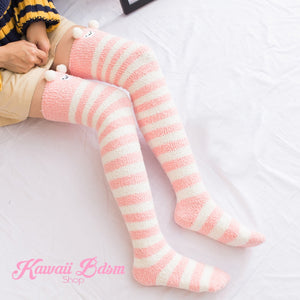 Pink Sheep Striped Thigh Highs (381790322725)