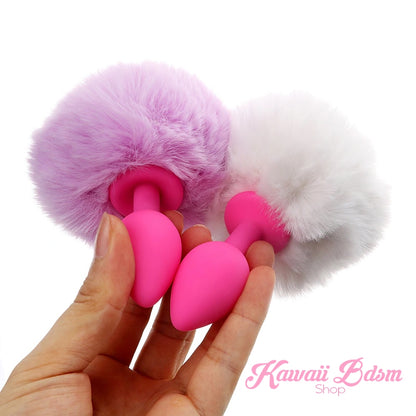 bunny rabbit vegan faux fur tail plug silicone stainless steel neko  kitten girl boy petplay pet sexy catgirl cat kitten adult toys buttplug plug anal ass submissive ddlg cgl mdlg mdlb ddlb little by Kawaii BDSM - cute and kinky / Worldwide Free Shipping (11264492231)