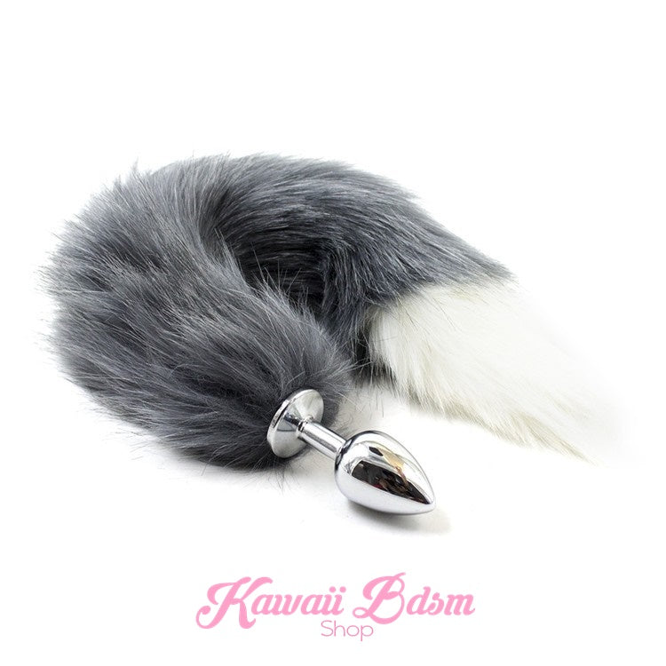grey white wolf fox kitten cat play tail vegan faux fur tail plug silicone stainless steel neko catgirl cat kittenplay kitten girl boy petplay pet sexy adult toys buttplug plug anal ass submissive goth creepy cute yami ddlg cgl mdlg mdlb ddlb little by Kawaii BDSM - cute and kinky / Worldwide Free Shipping (11481147911)