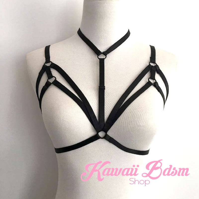 Harness Chest Body handmade bondage black sexy belt ddlg babygirl little one girl women submissive fetish fashion gothic goth pastel outfit little baby by Kawaii Bdsm - Cute and Kinky / Worldwide Free and Discreet Shipping  (11223334471)