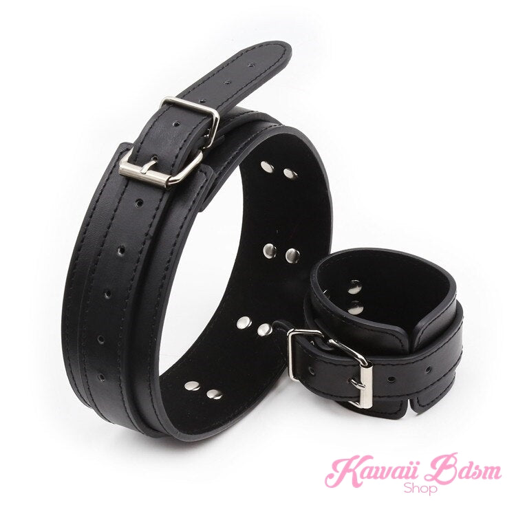 thigh to wrists cuffs leather quality restraints bondage submissive sub dominant brat dom baby ddlg sadomasochist sado masochist fetish kink roleplay sexy girl boy by Kawaii BDSM - cute and kinky / Worldwide Free Shipping (4516553752628)