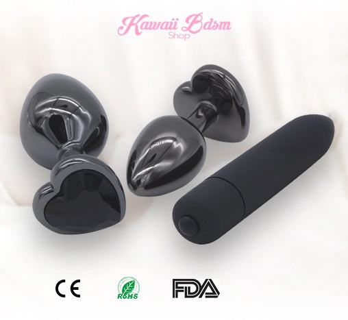 Stainless Steel buttplugs vibrator kit heart shapped black babygirl sissy femboy aesthetic boy little cglg cglb mdlg mdlb ddlg ddlb agelay petplay kittenplay puppyplay fetish sex partner gift love couple goth kitten pet puppy by Kawaii BDSM - cute and kinky / Worldwide Free Shipping (443517337637)
