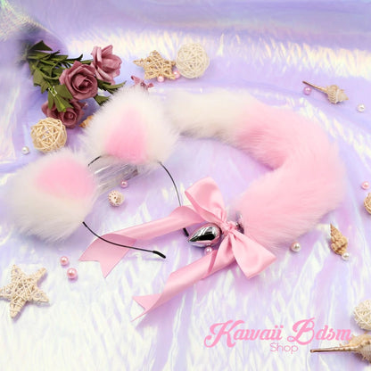 Light pink pastel White vegan faux fur tail plug ears set silicone stainless steel bunny neko catgirl cat kittenplay kitten girl boy petplay pet sexy adult toys buttplug plug anal ass submissive ddlg cgl mdlg mdlb ddlb little aesthetic japanese sexy adult couple ddlgworld ddlgplayground by Kawaii BDSM - cute and kinky / Worldwide Free Shipping (1673792618548)