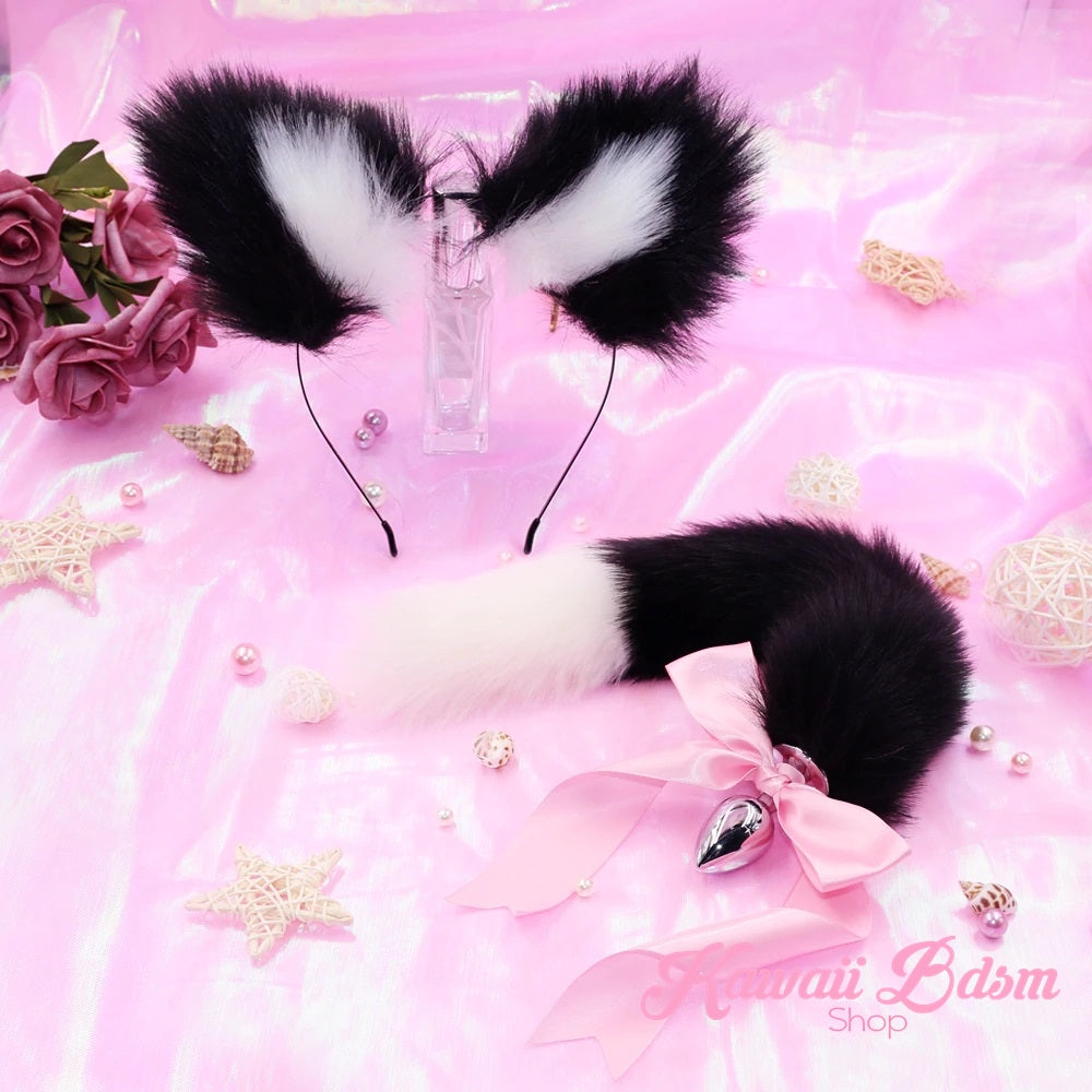 Black white vegan faux fur tail plug ears set silicone stainles steel bunny neko catgirl cat kittenplay kitten girl boy petplay pet sexy adult toys buttplug plug anal ass submissive ddlg cgl mdlg mdlb ddlb little aesthetic japanese sexy adult couple  by Kawaii BDSM - cute and kinky / Worldwide Free Shipping (3727579414580)
