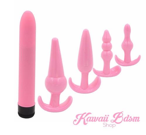 Bdsm Buttplug kit anal training set vibrator submissive pink silicone bullet couple sex by Kawaii Bdsm - cute and kinky / Worldwide Free Shipping (422228787237)