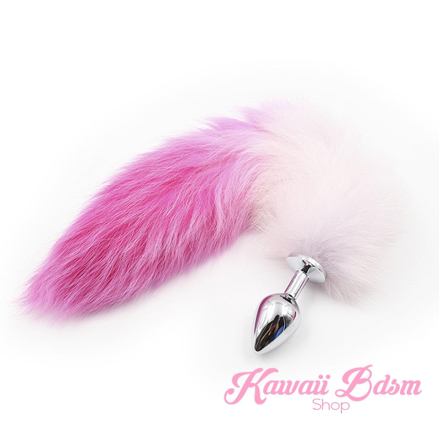 Ombre Pink White tail plug silicone stainless steel neko catgirl cat kittenplay kitten girl boy petplay pet sexy adult toys buttplug plug anal ass submissive ddlg cgl mdlg mdlb ddlb little by Kawaii BDSM - cute and kinky / Worldwide Free Shipping (10886133127)