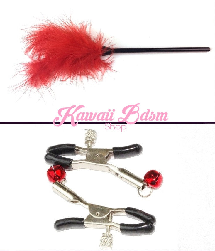 Bdsm kit Set 10 pcs gag hand cuffs collar leash ankle cuffs whip paddle nipple clamps  feather rope shibari bondage cute red fetish aesthetic ddlg cglg mdlg ddlb mdlb little submissive restraints sex couple by Kawaii BDSM - cute and kinky / Worldwide Free Shipping (10992282183)