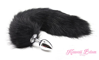 Black vegan faux fur tail plug silicone stainless steel neko catgirl cat kittenplay kitten girl boy petplay pet sexy adult toys buttplug plug anal ass submissive ddlg cgl mdlg mdlb ddlb little by Kawaii BDSM - cute and kinky / Worldwide Free Shipping (10887654343)