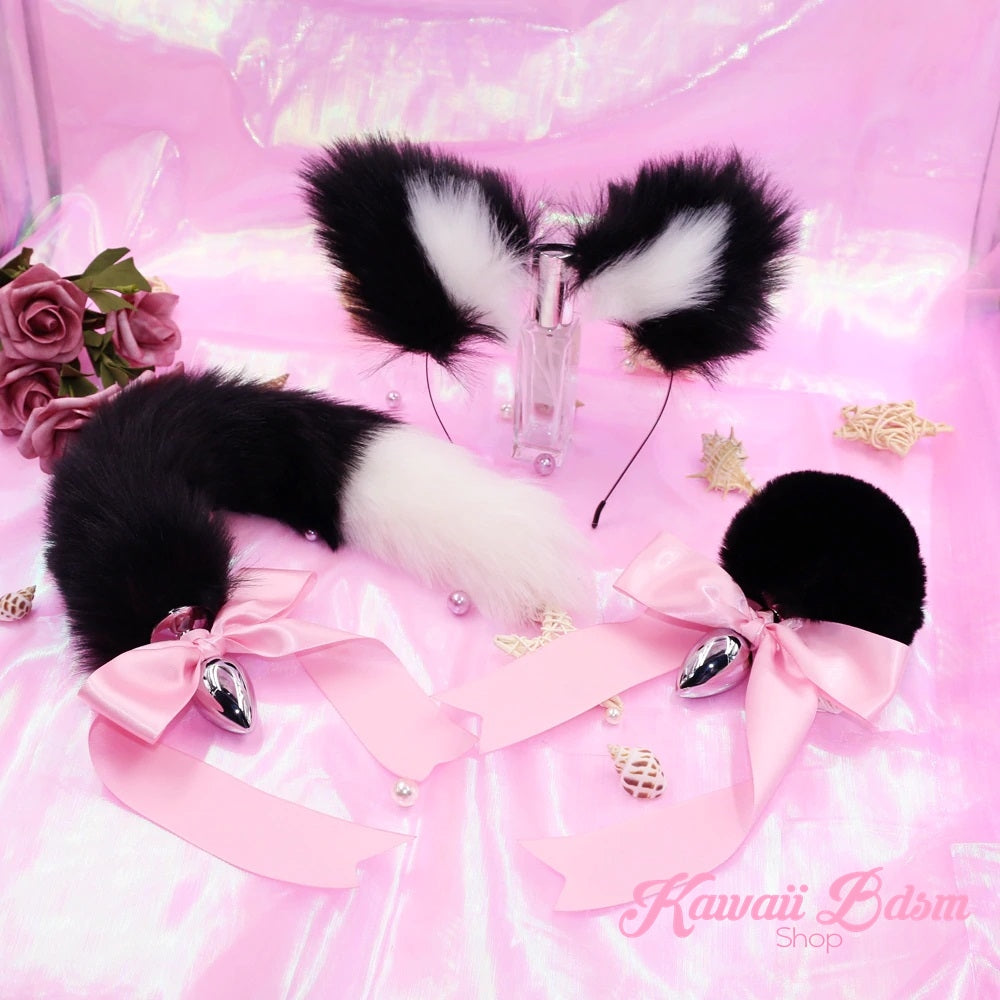 Black white vegan faux fur tail plug ears set silicone stainles steel bunny neko catgirl cat kittenplay kitten girl boy petplay pet sexy adult toys buttplug plug anal ass submissive ddlg cgl mdlg mdlb ddlb little aesthetic japanese sexy adult couple  by Kawaii BDSM - cute and kinky / Worldwide Free Shipping (3727579414580)