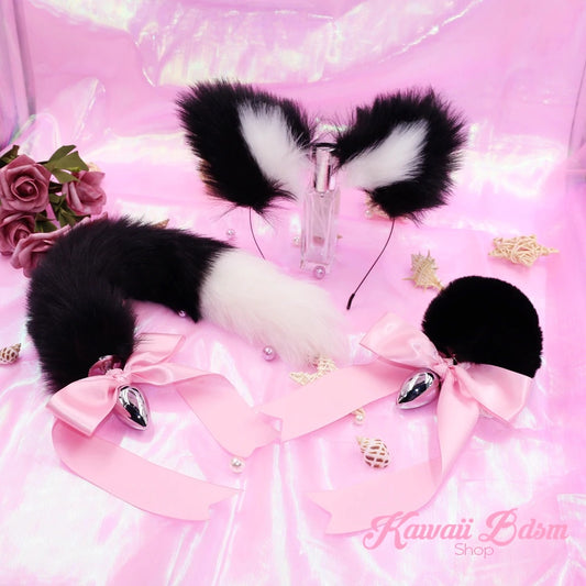 Black white vegan faux fur tail plug ears set silicone stainles steel bunny neko catgirl cat kittenplay kitten girl boy petplay pet sexy adult toys buttplug plug anal ass submissive ddlg cgl mdlg mdlb ddlb little aesthetic japanese sexy adult couple  by Kawaii BDSM - cute and kinky / Worldwide Free Shipping (3727579414580)