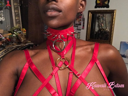 Harness Chest Body handmade bondage black sexy belt ddlg babygirl little one girl women submissive fetish fashion gothic goth pastel outfit little baby by Kawaii Bdsm - Cute and Kinky / Worldwide Free and Discreet Shipping  (1006228209716)