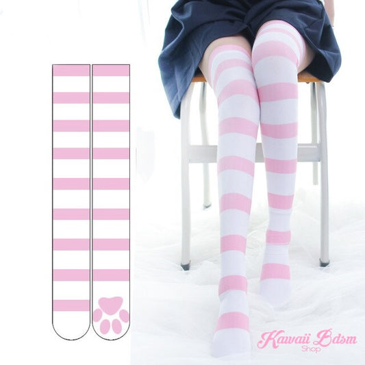 Paw Print Striped Thigh Highs (5877349810338)
