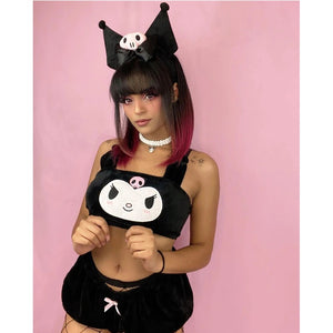 Kuromi sanrio my melody lingerie set pijama cute goth gf shorts top japanese anime inspired kawaii bdsm ddlg abdl ageplay roleplay princess
