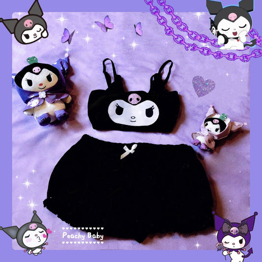 Kuromi sanrio my melody lingerie set pijama cute goth gf shorts top japanese anime inspired kawaii bdsm ddlg abdl ageplay roleplay princess