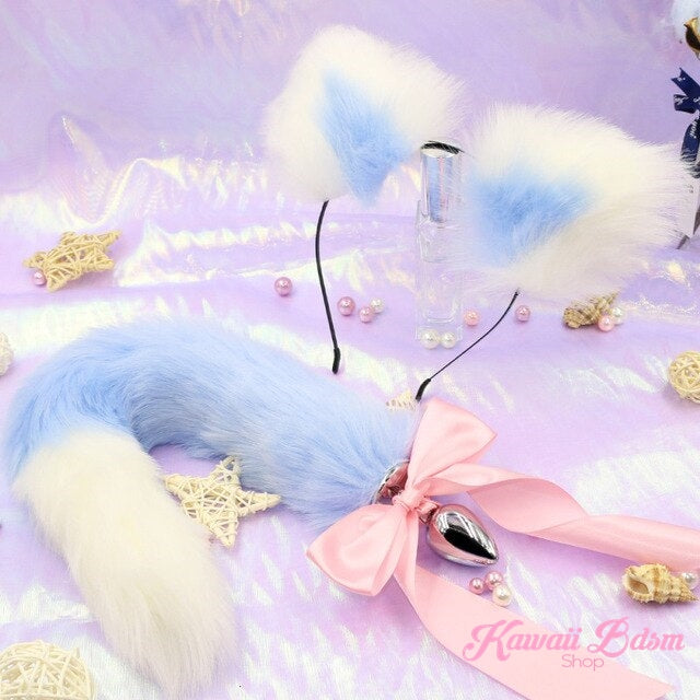 Blue white vegan faux fur tail plug ears set silicone stainles steel bunny neko catgirl cat kittenplay kitten girl boy petplay pet sexy adult toys buttplug plug anal ass submissive ddlg cgl mdlg mdlb ddlb little aesthetic japanese sexy adult couple  by Kawaii BDSM - cute and kinky / Worldwide Free Shipping (4341010628660)