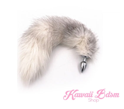 White Fluffy Fox Tail Plug (1579530125364)