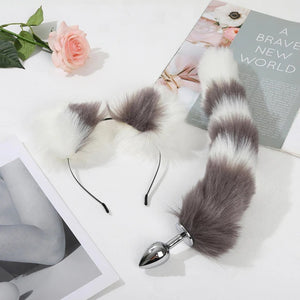grey gray wolf  and white  pastel high quality tails matching cat fox ears pet kitten cat play bdsm bondage ageplay ddlg cglg little one roleplay kawaii bdsm