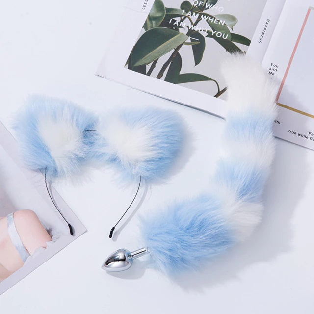 blue and white pastel high quality tails matching cat fox ears pet kitten cat play bdsm bondage ageplay ddlg cglg little one roleplay kawaii bdsm