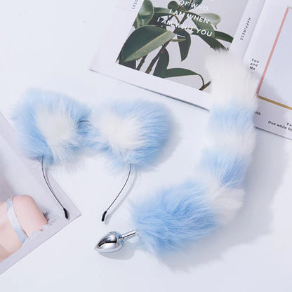 blue and white pastel high quality tails matching cat fox ears pet kitten cat play bdsm bondage ageplay ddlg cglg little one roleplay kawaii bdsm