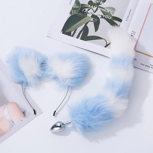 blue and white pastel high quality tails matching cat fox ears pet kitten cat play bdsm bondage ageplay ddlg cglg little one roleplay kawaii bdsm