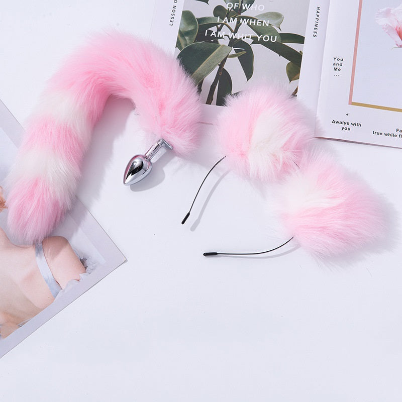 white and pink pastel high quality tails matching cat fox ears pet kitten cat play bdsm bondage ageplay ddlg cglg little one roleplay kawaii bdsm