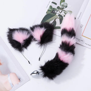 black and pink pastel high quality tails matching cat fox ears pet kitten cat play bdsm bondage ageplay ddlg cglg little one roleplay kawaii bdsm