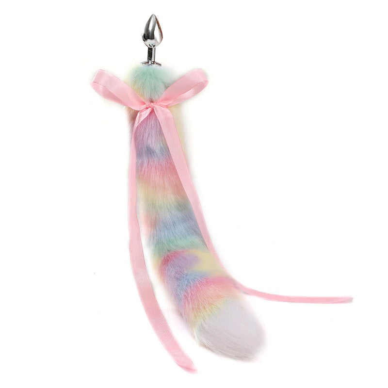pastel rainbow galaxy tail buttplug tail ears rabbit cat fox pink blue ddlg petplay Kawaii Bdsm kitten play