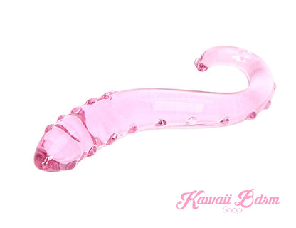 Slender pastel pink glass tentacle wand featuring a gentle curve and subtle textures on a white background.