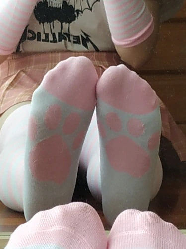 Paw Print Striped Thigh Highs (5877349810338)